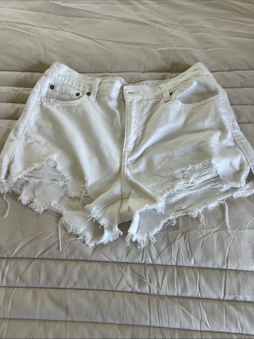 Women's White Distressed Denim Short - Raw Hem Jean Shorts